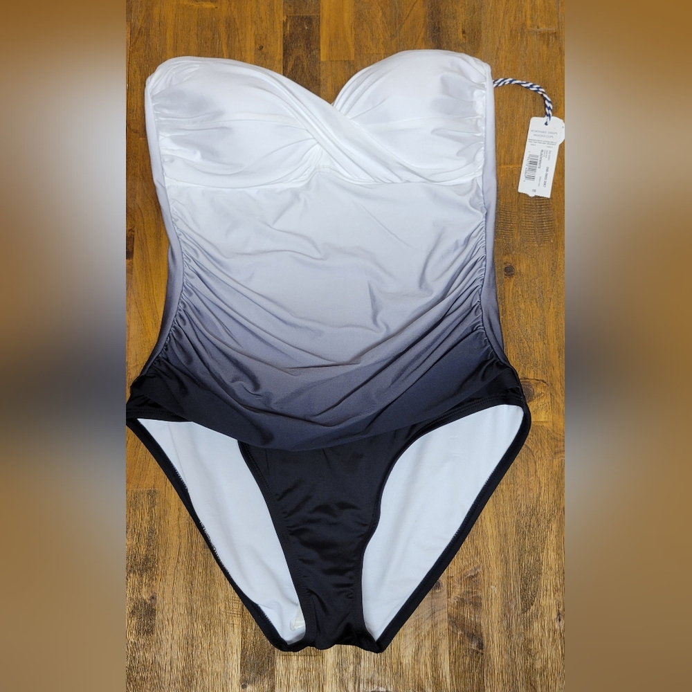 SONNET SHORES Black and White Ombre Piece Strapless Swimsuit Size 10 NWT